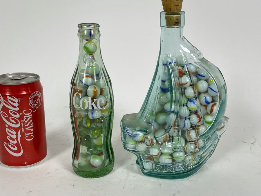 Vintage Glass Marble Collection In Pair Of Vintage Glass Bottles [Photo 7]