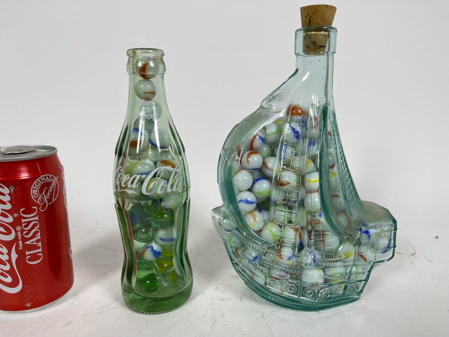 Vintage Glass Marble Collection In Pair Of Vintage Glass Bottles [Photo 2]