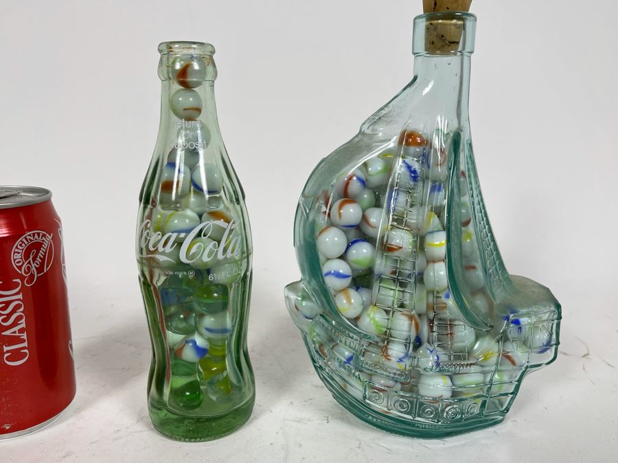 Vintage Glass Marble Collection In Pair Of Vintage Glass Bottles [Photo 3]