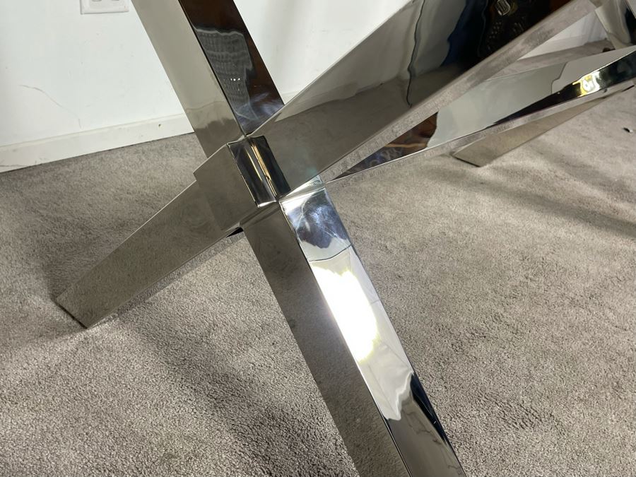 Modernist Contemporary Chrome X-Base Dining Table / Desk With Glass Top 78W X 38D X 29.5H (HE) [Photo 14]
