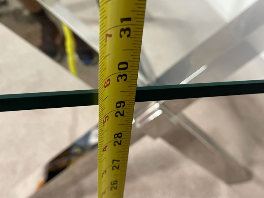 Modernist Contemporary Chrome X-Base Dining Table / Desk With Glass Top 78W X 38D X 29.5H (HE) [Photo 13]