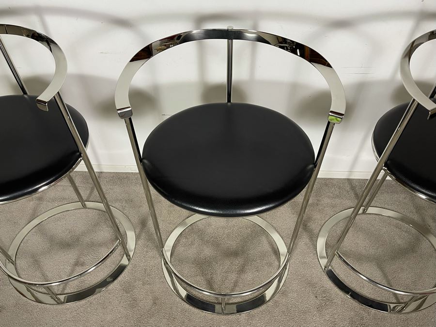 (3) Interlude Home High-End Modernist Chrome Frame With Leather Seat Bar Stools 23.5W X 21D X 41H (30H Seat) (HE) Retails $6,000+ [Photo 9]