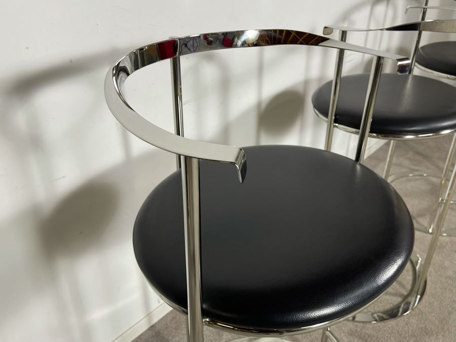 (3) Interlude Home High-End Modernist Chrome Frame With Leather Seat Bar Stools 23.5W X 21D X 41H (30H Seat) (HE) Retails $6,000+ [Photo 13]