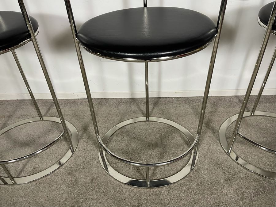 (3) Interlude Home High-End Modernist Chrome Frame With Leather Seat Bar Stools 23.5W X 21D X 41H (30H Seat) (HE) Retails $6,000+ [Photo 10]