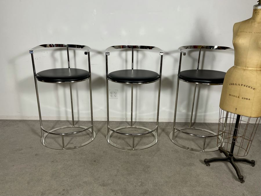 (3) Interlude Home High-End Modernist Chrome Frame With Leather Seat Bar Stools 23.5W X 21D X 41H (30H Seat) (HE) Retails $6,000+ [Photo 16]