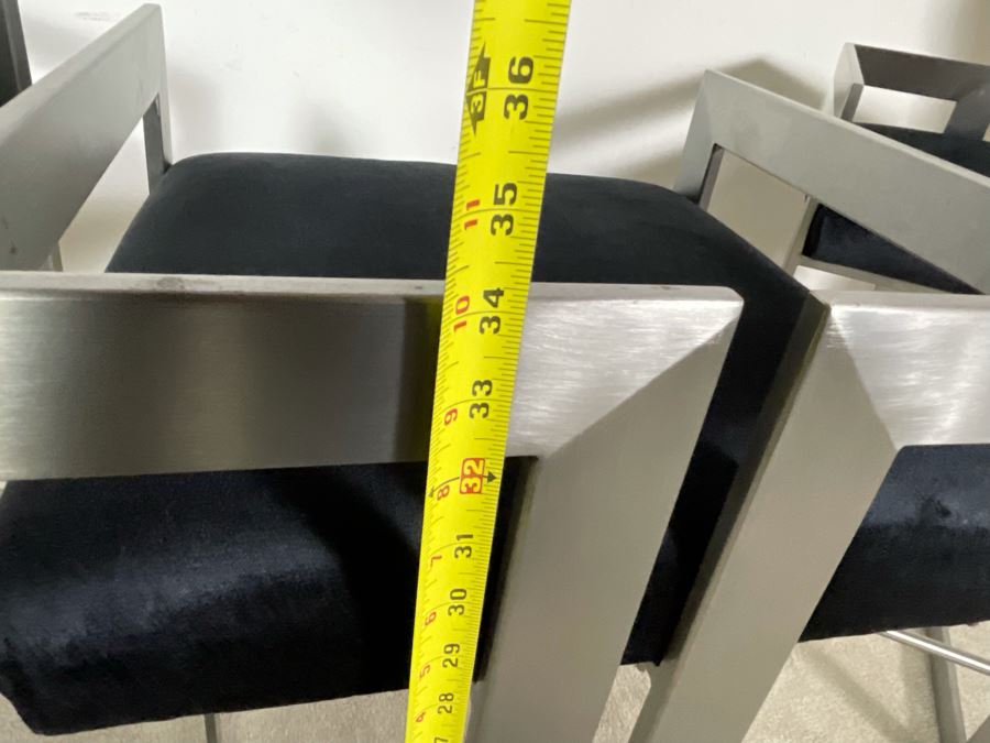 (3) Modern Contemporary Upholstered Counter Height Bar Stools With Brushed Steel Frames 18W X 18D X 34H (30H Seat) (HE) [Photo 15]