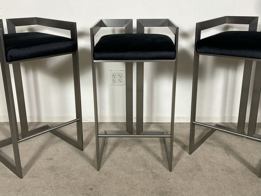 (3) Modern Contemporary Upholstered Counter Height Bar Stools With Brushed Steel Frames 18W X 18D X 34H (30H Seat) (HE) [Photo 6]