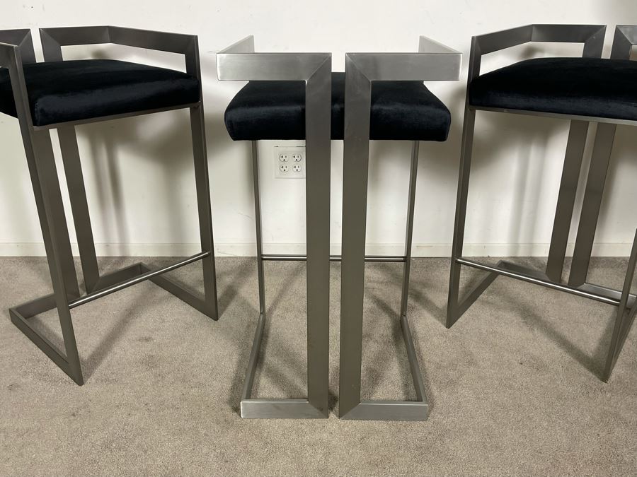 (3) Modern Contemporary Upholstered Counter Height Bar Stools With Brushed Steel Frames 18W X 18D X 34H (30H Seat) (HE) [Photo 10]