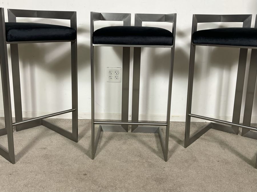 (3) Modern Contemporary Upholstered Counter Height Bar Stools With Brushed Steel Frames 18W X 18D X 34H (30H Seat) (HE) [Photo 7]
