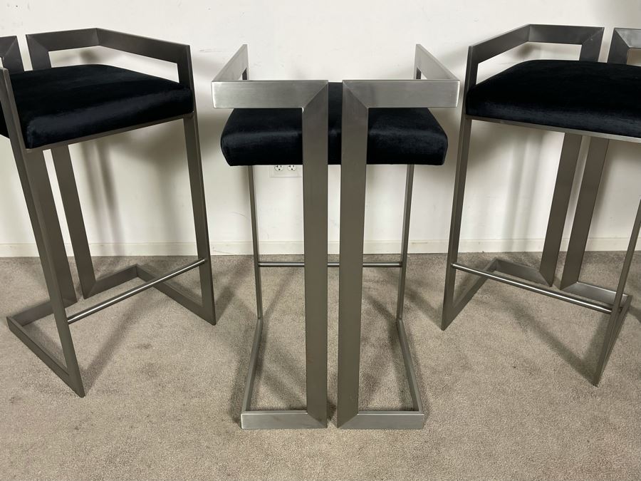 (3) Modern Contemporary Upholstered Counter Height Bar Stools With Brushed Steel Frames 18W X 18D X 34H (30H Seat) (HE) [Photo 9]