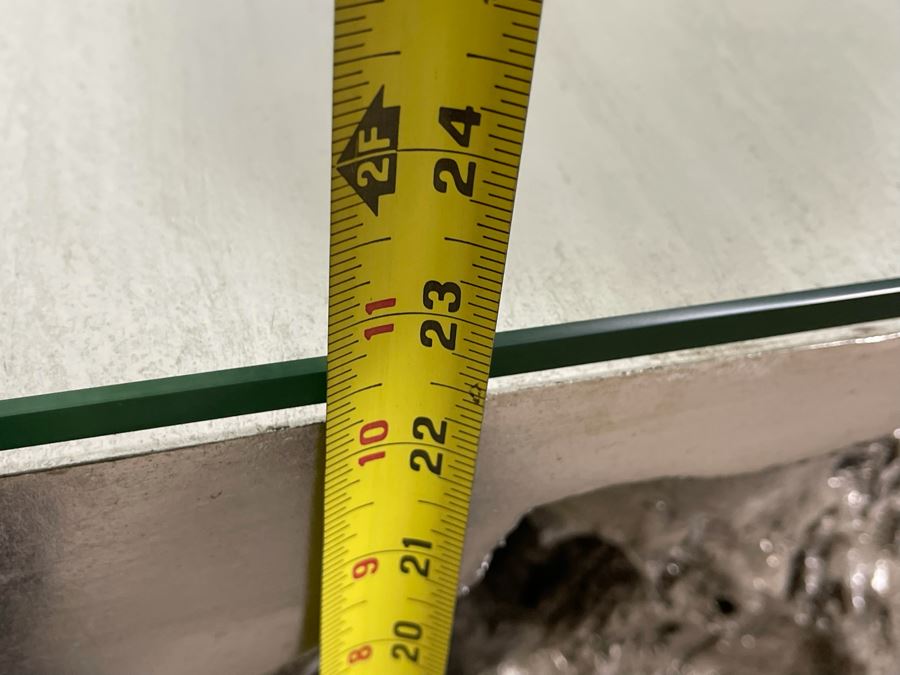 Pair Of Silver Sequoia End Tables Molded Out Of Resin With Glass Tops From Z Gallerie 22W X 22D X 22H (HE) Retails $1,600 [Photo 15]