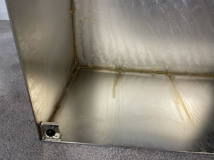 Pair Of Polished Mirror Finish Sheet Metal Side Tables With Glass Top Very Heavy 30W X 30D X 14H (HE) [Photo 17]