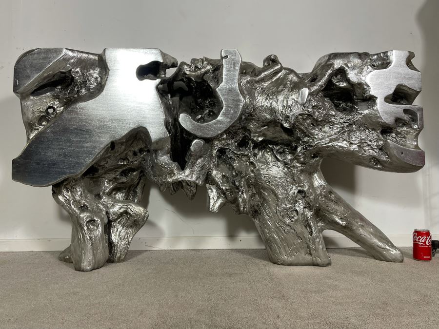 Silver Sequoia Console Table Molded Out Of Resin From Z Gallerie 58W X 14D X 33H (HE) Retails $1,500 [Photo 15]