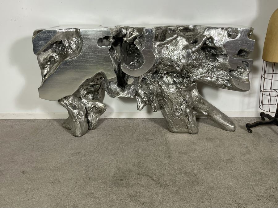Silver Sequoia Console Table Molded Out Of Resin From Z Gallerie 58W X 14D X 33H (HE) Retails $1,500 [Photo 4]