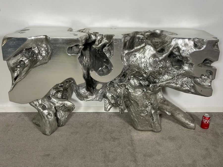 Silver Sequoia Console Table Molded Out Of Resin From Z Gallerie 58W X 14D X 33H (HE) Retails $1,500 [Photo 10]