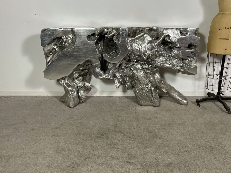 Silver Sequoia Console Table Molded Out Of Resin From Z Gallerie 58W X 14D X 33H (HE) Retails $1,500 [Photo 5]
