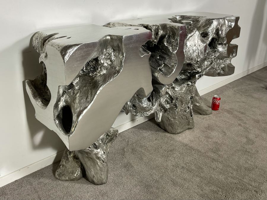 Silver Sequoia Console Table Molded Out Of Resin From Z Gallerie 58W X 14D X 33H (HE) Retails $1,500 [Photo 11]