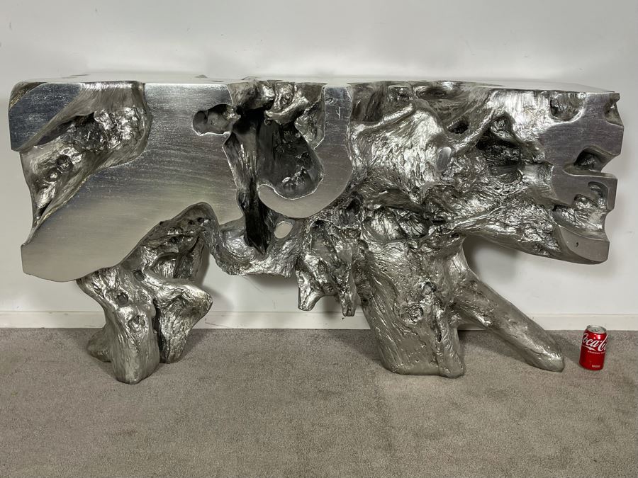 Silver Sequoia Console Table Molded Out Of Resin From Z Gallerie 58W X 14D X 33H (HE) Retails $1,500 [Photo 8]