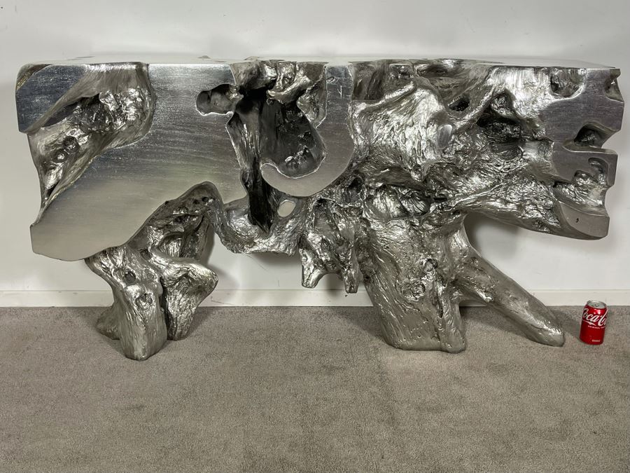 Silver Sequoia Console Table Molded Out Of Resin From Z Gallerie 58W X 14D X 33H (HE) Retails $1,500 [Photo 7]