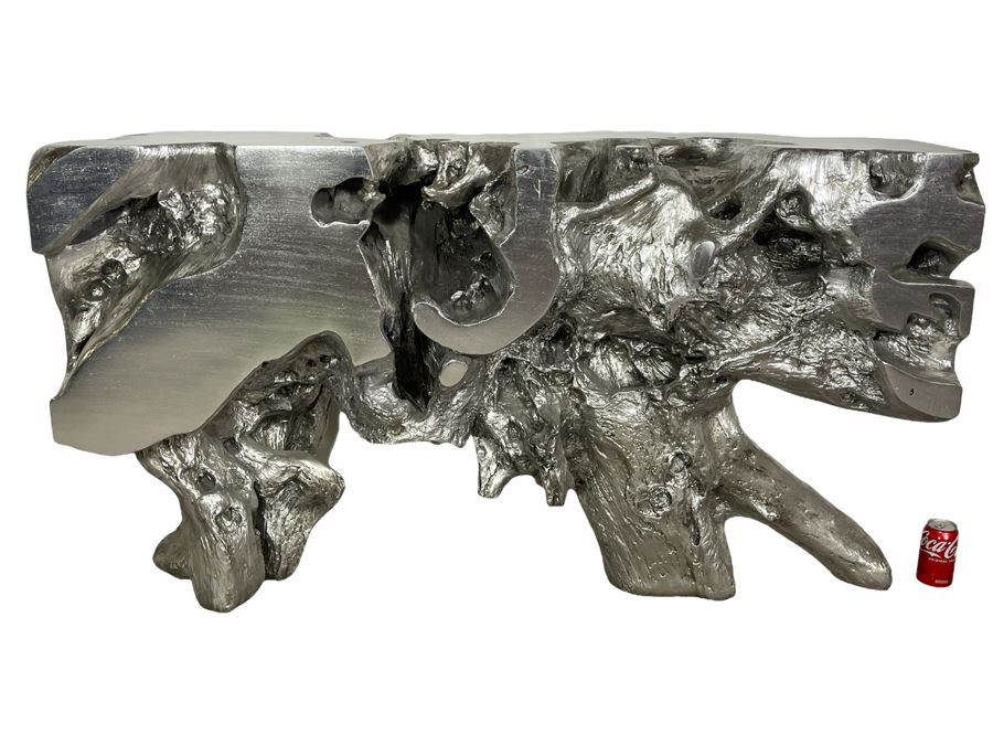 Silver Sequoia Console Table Molded Out Of Resin From Z Gallerie 58W X 14D X 33H (HE) Retails $1,500 [Photo 2]