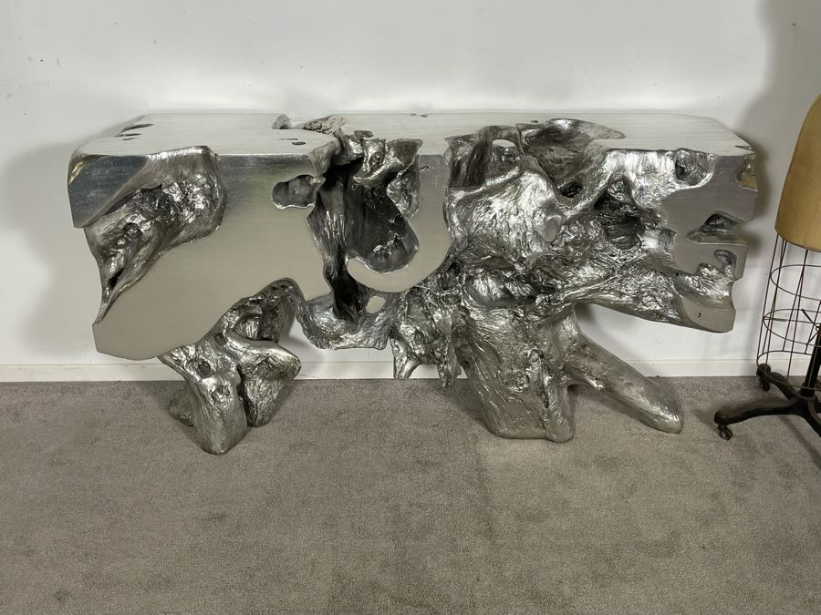 Silver Sequoia Console Table Molded Out Of Resin From Z Gallerie 58W X 14D X 33H (HE) Retails $1,500 [Photo 6]