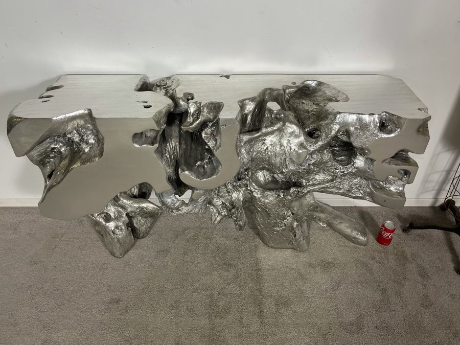 Silver Sequoia Console Table Molded Out Of Resin From Z Gallerie 58W X 14D X 33H (HE) Retails $1,500 [Photo 13]