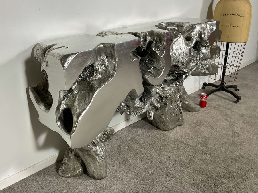 Silver Sequoia Console Table Molded Out Of Resin From Z Gallerie 58W X 14D X 33H (HE) Retails $1,500 [Photo 12]