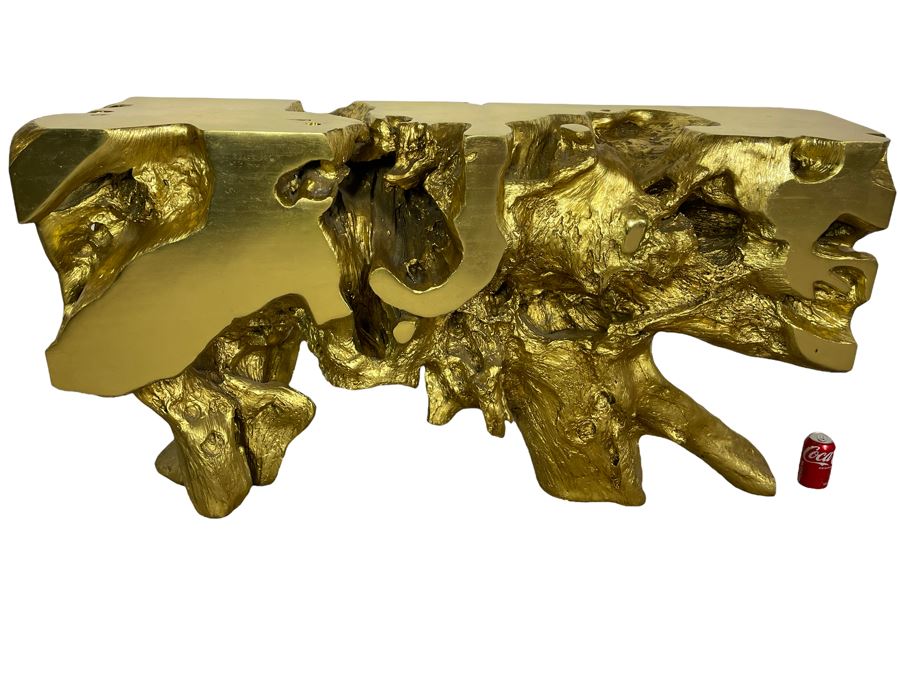 Gold Sequoia Console Table Molded Out Of Resin From Z Gallerie 58W X 14D X 32H (HE) Retails $1,500