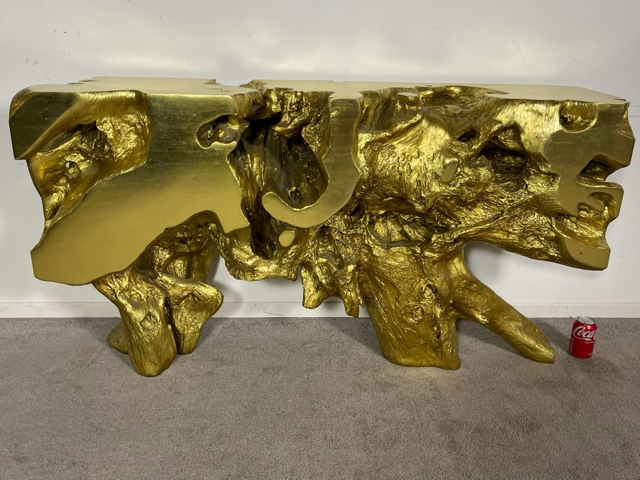 Gold Sequoia Console Table Molded Out Of Resin From Z Gallerie 58W X 14D X 32H (HE) Retails $1,500 [Photo 4]