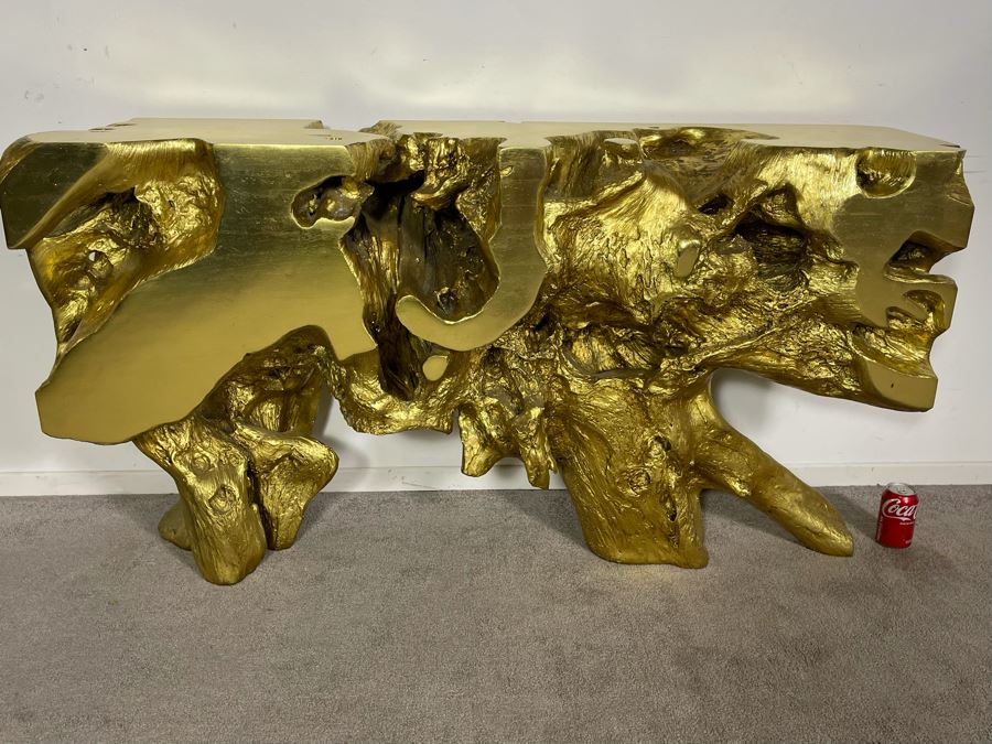 Gold Sequoia Console Table Molded Out Of Resin From Z Gallerie 58W X 14D X 32H (HE) Retails $1,500 [Photo 3]