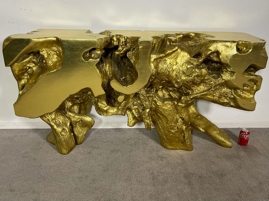 Gold Sequoia Console Table Molded Out Of Resin From Z Gallerie 58W X 14D X 32H (HE) Retails $1,500 [Photo 5]