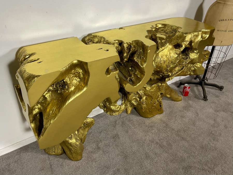 Gold Sequoia Console Table Molded Out Of Resin From Z Gallerie 58W X 14D X 32H (HE) Retails $1,500 [Photo 9]