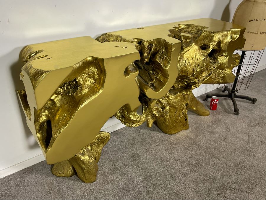 Gold Sequoia Console Table Molded Out Of Resin From Z Gallerie 58W X 14D X 32H (HE) Retails $1,500 [Photo 8]