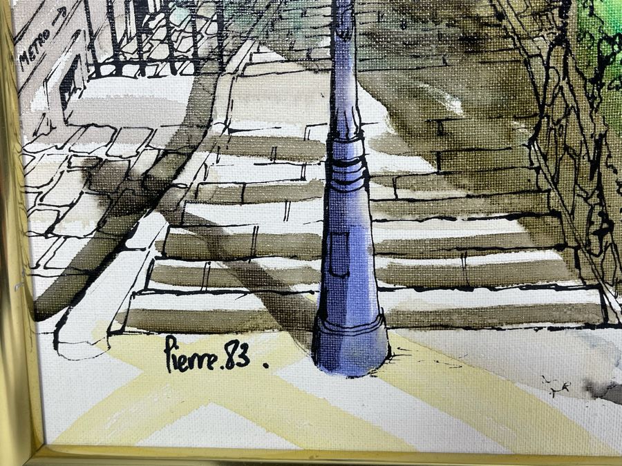 Original Pierre Perspective Painting On Canvas Titled 'La Taillade' Parisian Street Artist Paris France Montmartre 29 X 24 [Photo 4]