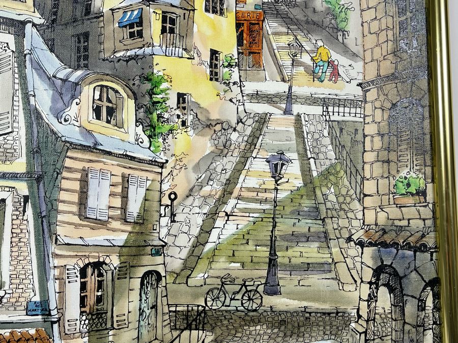 Original Pierre Perspective Painting On Canvas Titled 'La Taillade' Parisian Street Artist Paris France Montmartre 29 X 24 [Photo 7]
