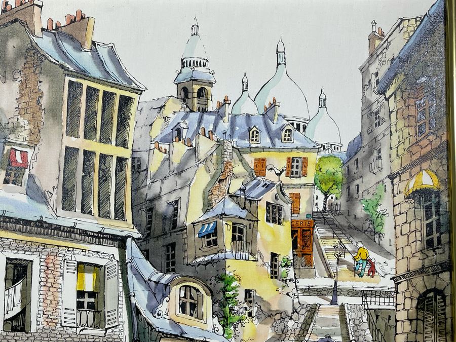 Original Pierre Perspective Painting On Canvas Titled 'La Taillade' Parisian Street Artist Paris France Montmartre 29 X 24 [Photo 8]