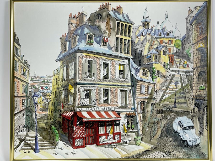 Original Pierre Perspective Painting On Canvas Titled 'La Taillade' Parisian Street Artist Paris France Montmartre 29 X 24 [Photo 2]