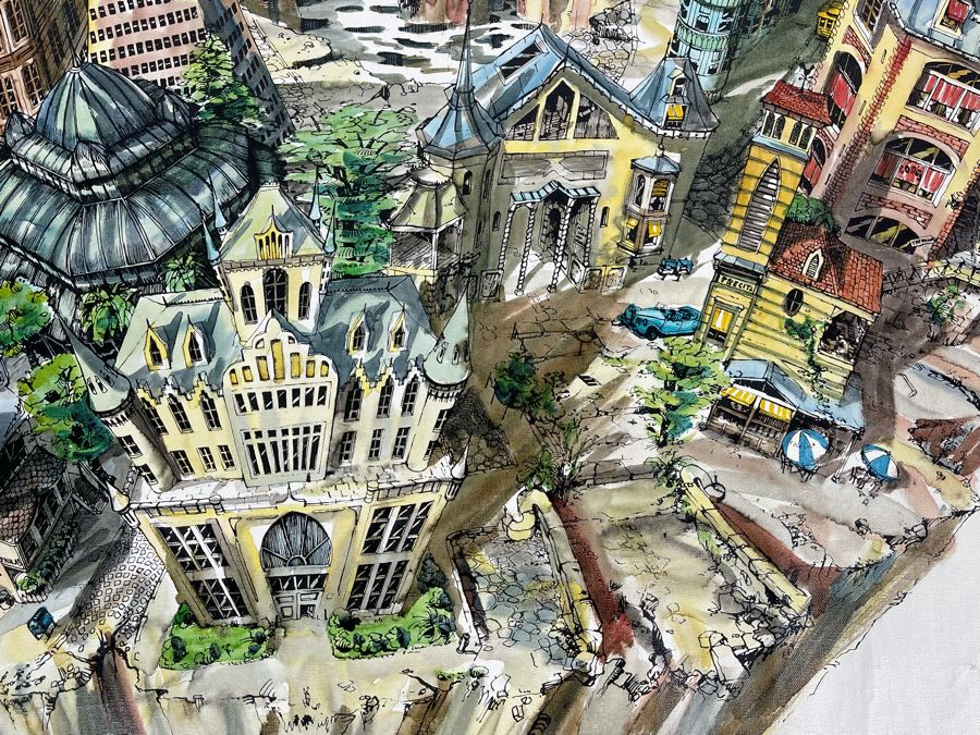 Original Pierre Perspective Painting On Canvas Of Cataclysmic San Francisco Skyline Pierre Was A Parisian Street Artist Paris France Montmartre 35 X 27 [Photo 11]