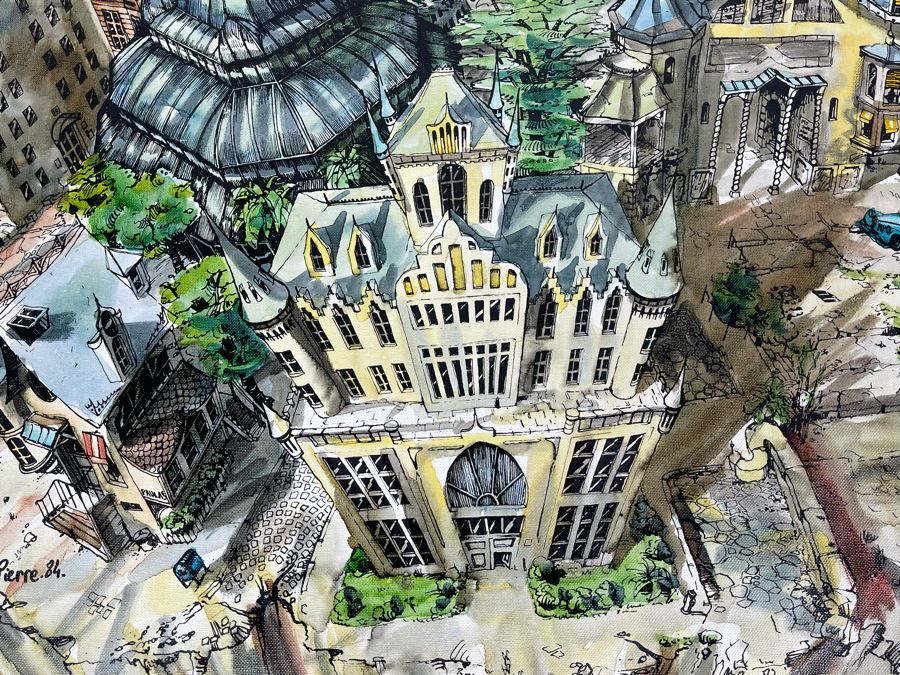 Original Pierre Perspective Painting On Canvas Of Cataclysmic San Francisco Skyline Pierre Was A Parisian Street Artist Paris France Montmartre 35 X 27 [Photo 3]