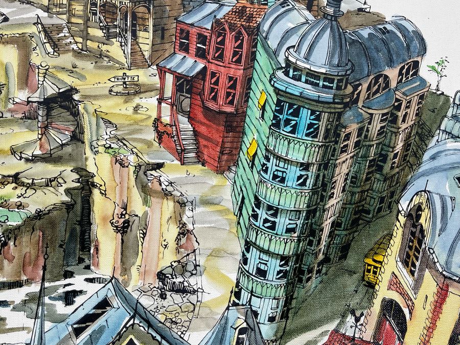 Original Pierre Perspective Painting On Canvas Of Cataclysmic San Francisco Skyline Pierre Was A Parisian Street Artist Paris France Montmartre 35 X 27 [Photo 16]