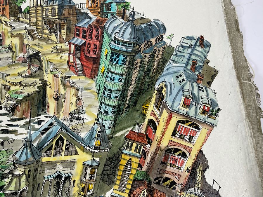 Original Pierre Perspective Painting On Canvas Of Cataclysmic San Francisco Skyline Pierre Was A Parisian Street Artist Paris France Montmartre 35 X 27 [Photo 9]