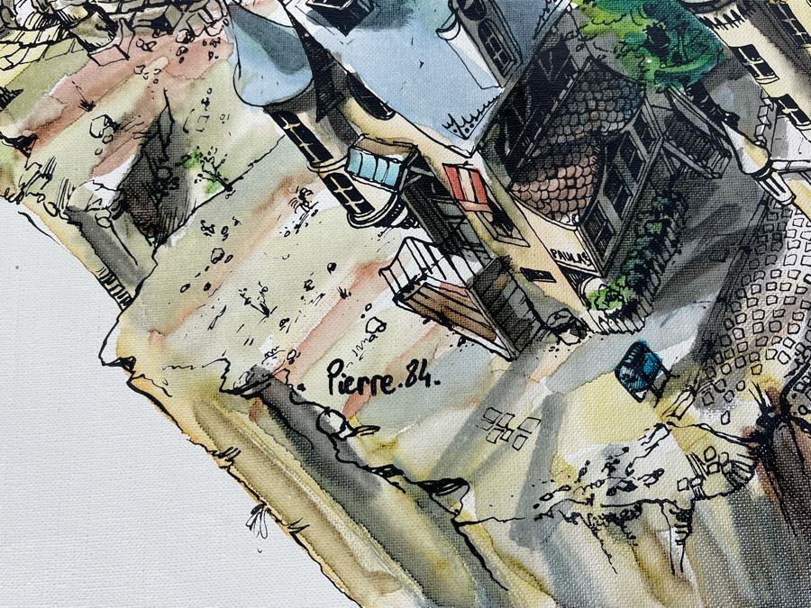 Original Pierre Perspective Painting On Canvas Of Cataclysmic San Francisco Skyline Pierre Was A Parisian Street Artist Paris France Montmartre 35 X 27 [Photo 4]