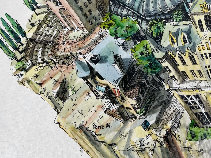 Original Pierre Perspective Painting On Canvas Of Cataclysmic San Francisco Skyline Pierre Was A Parisian Street Artist Paris France Montmartre 35 X 27 [Photo 5]