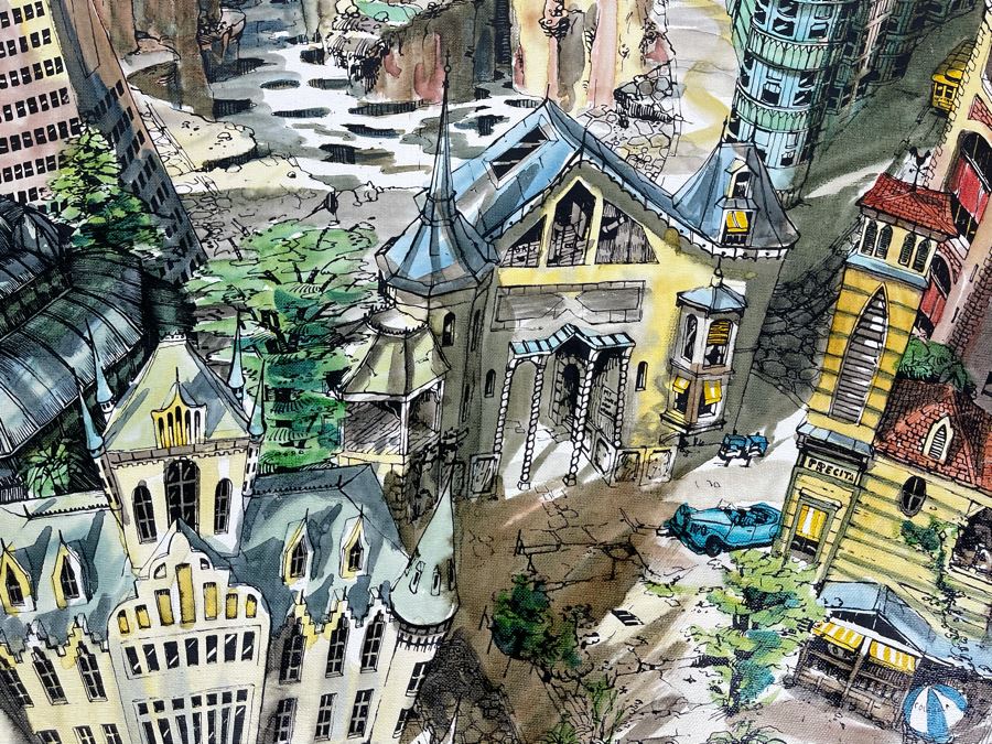 Original Pierre Perspective Painting On Canvas Of Cataclysmic San Francisco Skyline Pierre Was A Parisian Street Artist Paris France Montmartre 35 X 27 [Photo 12]