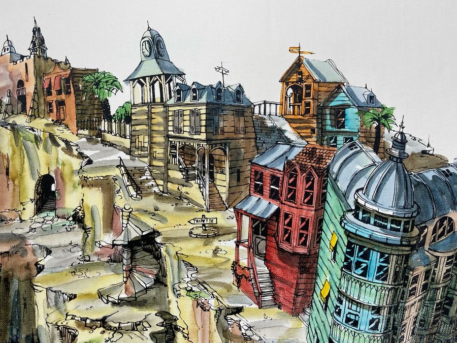 Original Pierre Perspective Painting On Canvas Of Cataclysmic San Francisco Skyline Pierre Was A Parisian Street Artist Paris France Montmartre 35 X 27 [Photo 15]