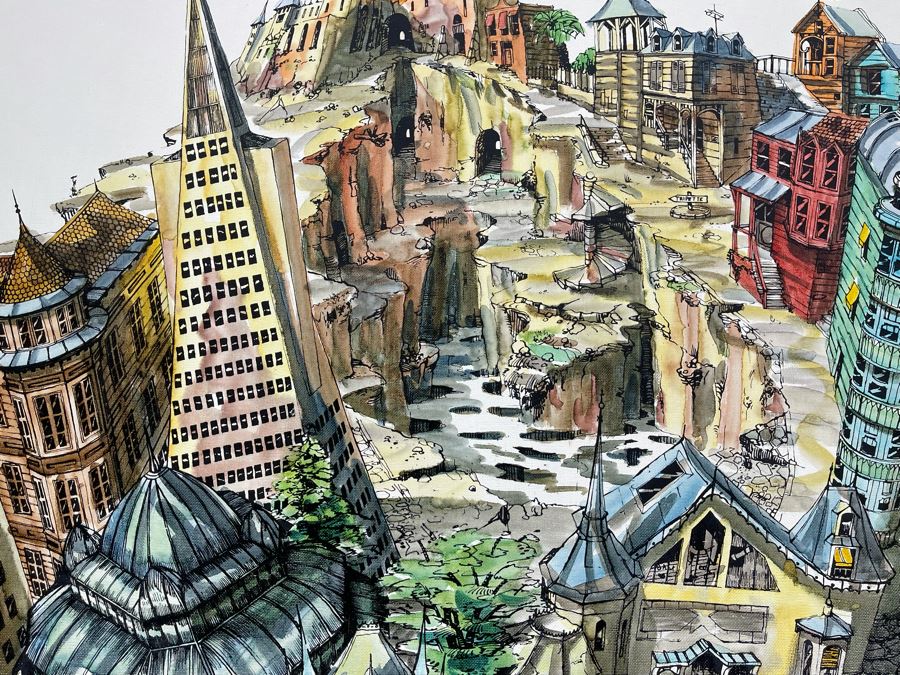 Original Pierre Perspective Painting On Canvas Of Cataclysmic San Francisco Skyline Pierre Was A Parisian Street Artist Paris France Montmartre 35 X 27 [Photo 13]
