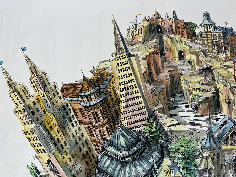 Original Pierre Perspective Painting On Canvas Of Cataclysmic San Francisco Skyline Pierre Was A Parisian Street Artist Paris France Montmartre 35 X 27 [Photo 7]