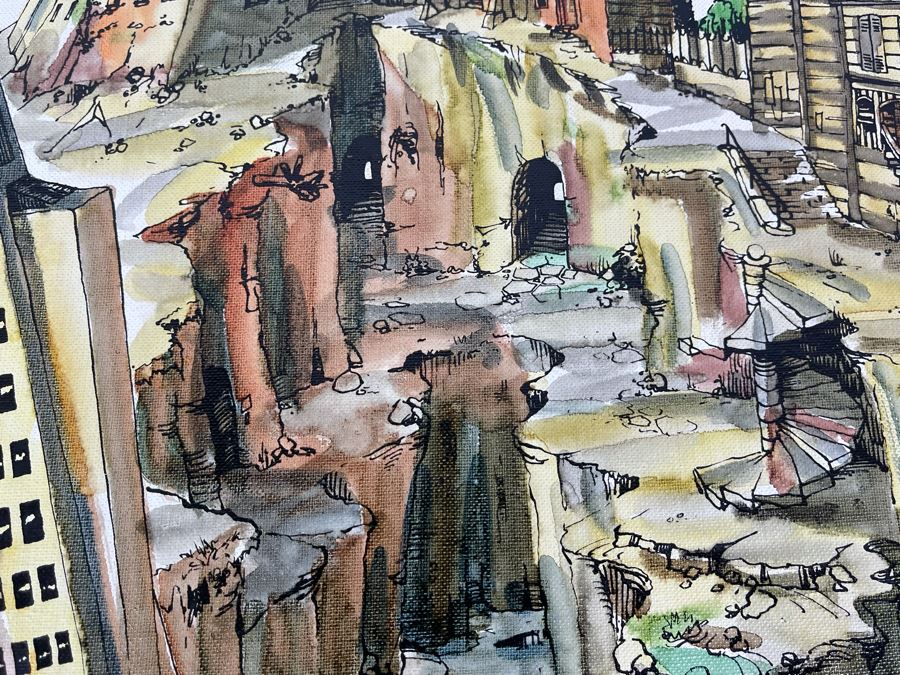 Original Pierre Perspective Painting On Canvas Of Cataclysmic San Francisco Skyline Pierre Was A Parisian Street Artist Paris France Montmartre 35 X 27 [Photo 17]