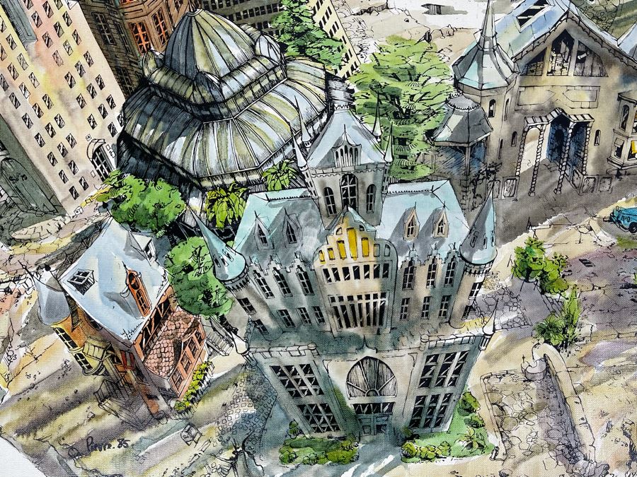 Original Pierre Perspective Painting On Canvas Of Cataclysmic San Francisco Skyline Pierre Was A Parisian Street Artist Paris France Montmartre 33 X 28 [Photo 4]
