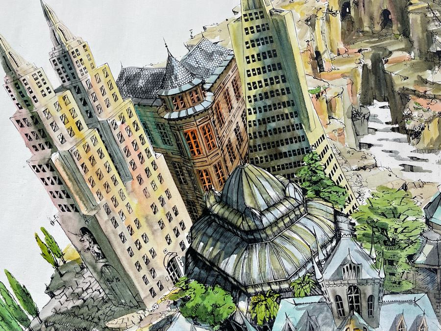 Original Pierre Perspective Painting On Canvas Of Cataclysmic San Francisco Skyline Pierre Was A Parisian Street Artist Paris France Montmartre 33 X 28 [Photo 7]